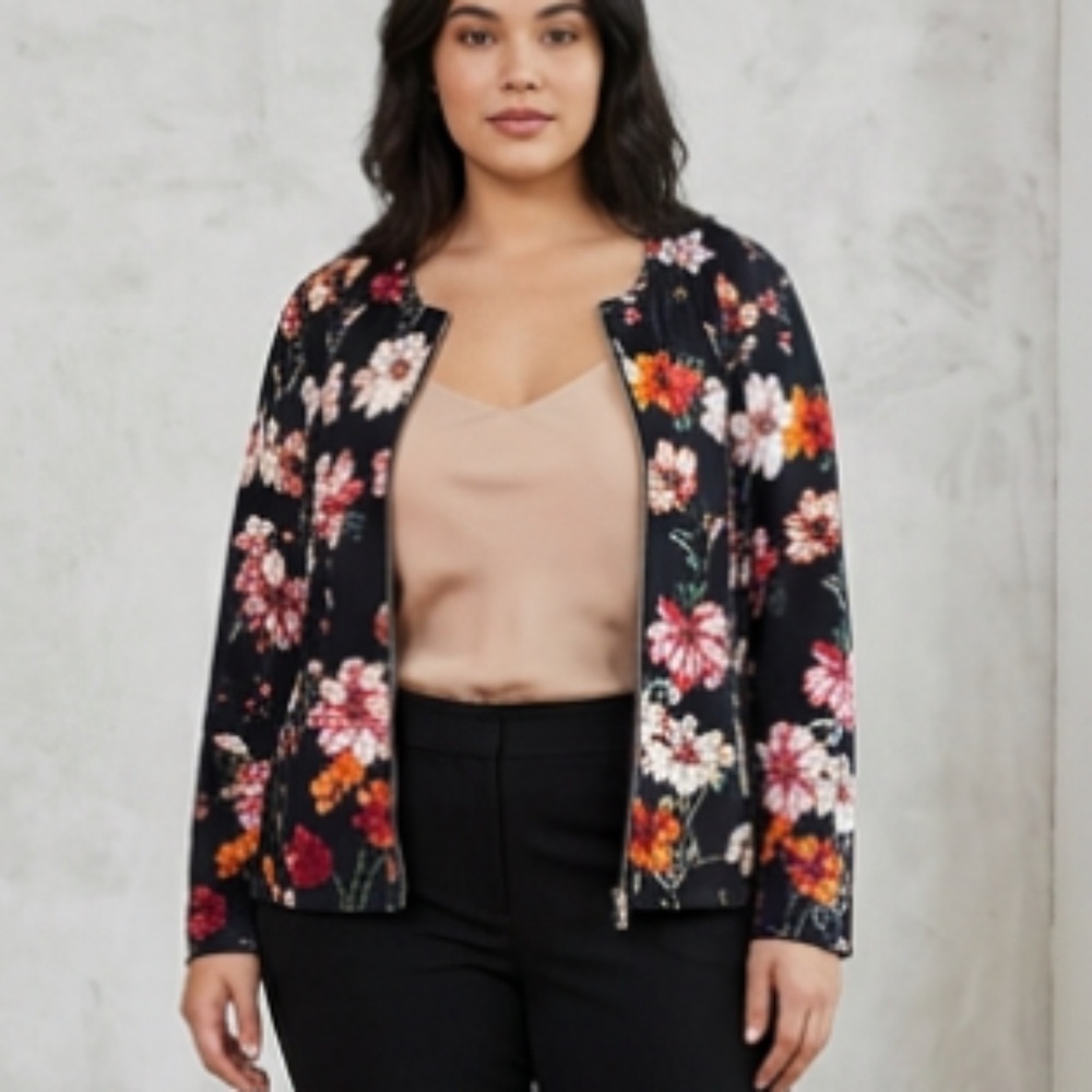 Guillaume Floral Print Stretch Zip-Front Jacket